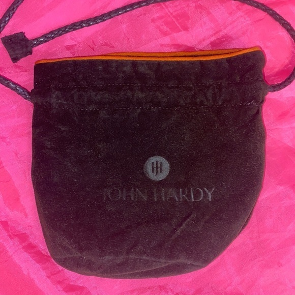 Vintage JOHN HARDY draw string velvet Pouch Embossed with logo charcoal & Orange - Picture 2 of 7